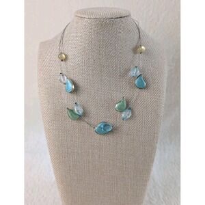 Modern Floating‎ Necklace Blue Green Glass Teardrop Beads Adjustable Wire Choker